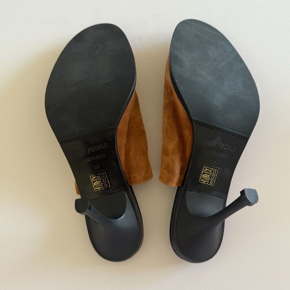 NWOB Free People Leila Suede Leather Slip On Cognac Brown Mules Sz 40 (9.5) - Picture 4 of 9